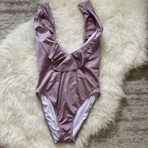 PINK VictoriasSecret Ruffle Deep V OnePiece Swim S